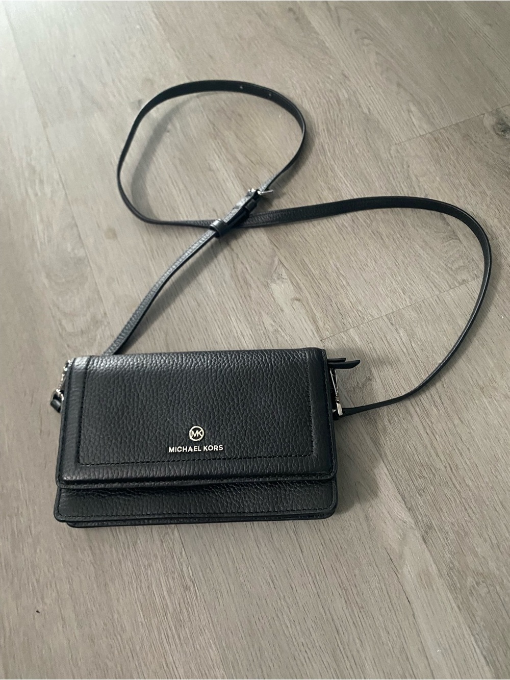 Michael Kors Black Pebbled Leather Crossbody Wallet